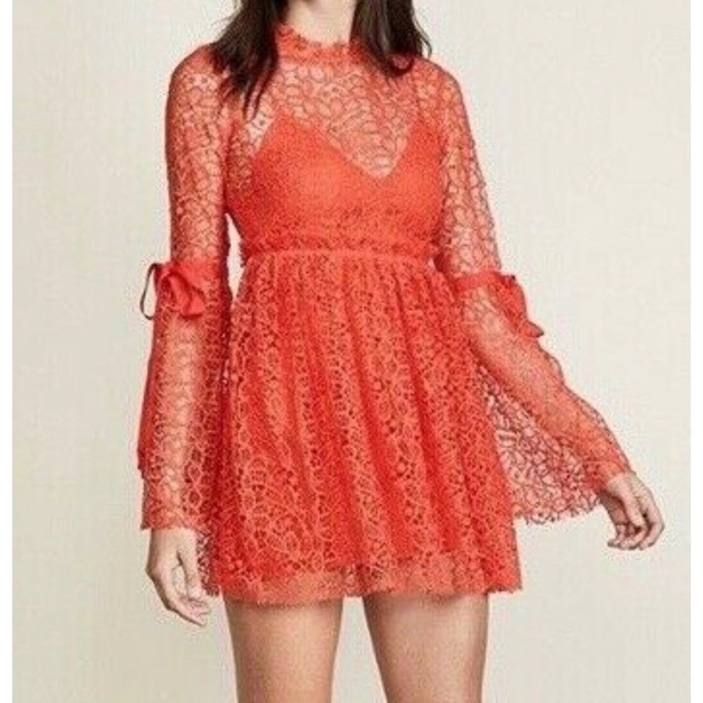 Alice McCall Back To You Dress US 6 Orange Lace Bell Sleeve‎ Mini Dress AMD24137
